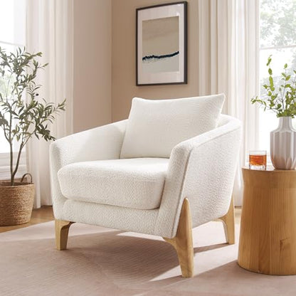 Accent Chairs for Living Room, Sherpa Armchair with Cushion, Comfy Chair for Bedroom, Reading, Corner, Apartment, White