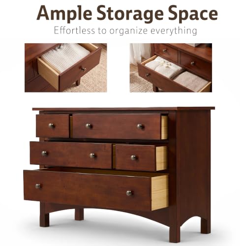 Jacob Solid Wood 5-Drawer Dresser for Bedroom, Living Room（Walnut）, view 7