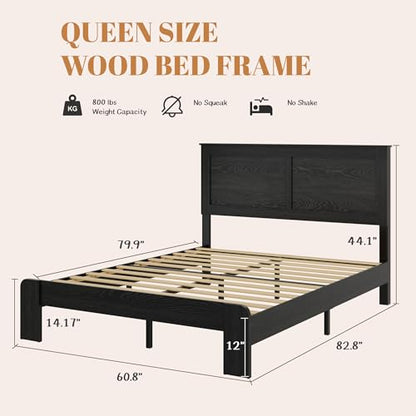 Queen Farmhouse Wood Bed Frame with Headboard and Footboard Black, view 3