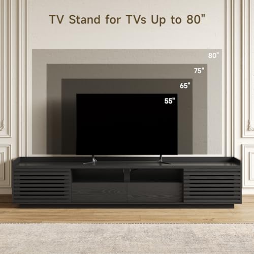 78.7" TV Stand for TV Up to 85",Mid-Century Modern TV Console Black, view 7