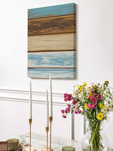 NuYeBiofx Wood in Turquoise Beige Canvas Wall Art Prints,48"x32" Framed Picture Artwork Rustic Farmhouse Background Printed Canvas Oil Painting for Living Room Bedroom Office,Ready to Hang