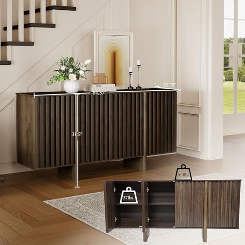 Walnut Wooden Buffet Cabinet with Storage, 64" Large Sideboard Cabinet, view 3