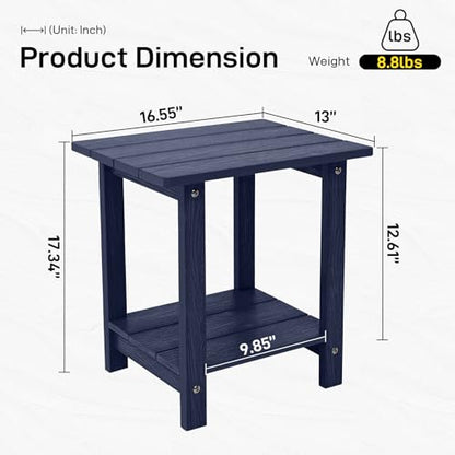 Outdoor Side Table, Weather Resistant Double Small Adirondack Side Table, Outdoor Indoor End Table for Adirondack Chair, 17" Patio Table for Pool, Deck and Porch, Deep Blue