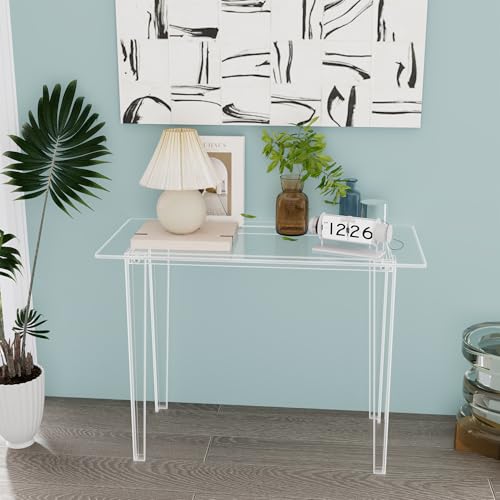 Acrylic Desk, Acrylic Table & Clear Desk - Modern Home Office Study Table, Extended Surface Multi-Purpose Console, Sturdy Lightweight for Small Spaces Transparent Workstation (Transparent-M)