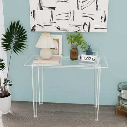 Acrylic Desk, Acrylic Table & Clear Desk - Modern Home Office Study Table, Extended Surface Multi-Purpose Console, Sturdy Lightweight for Small Spaces Transparent Workstation (Transparent-M)