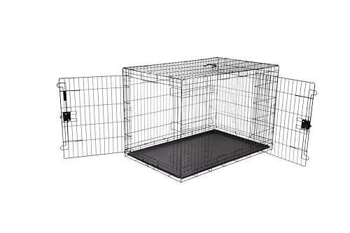 Portable Metal Wire Dog Crate for Large Dogs, Double Door with Removable Tray, view 2