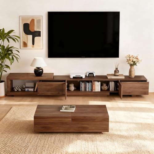 78.5"-105" Mid-Century Modern Extendable TV Stand, Walnut, view 5