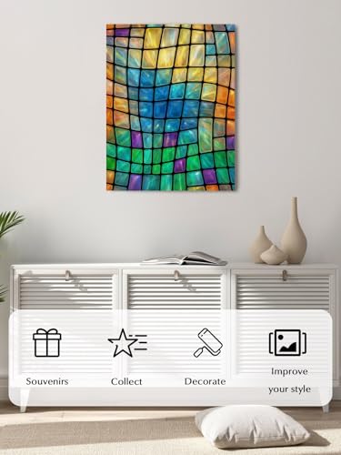 NuYeBiofx Abstract Glass Mosaic Pattern Canvas Wall Art Prints,48"x32" Framed Picture Artwork Modern Aesthetic Art Printed Canvas Oil Painting for Living Room Bedroom Office,Ready to Hang