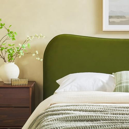 Chantelle Modern Curved Upholstered Queen Bed, Queen Size, Green Velvet