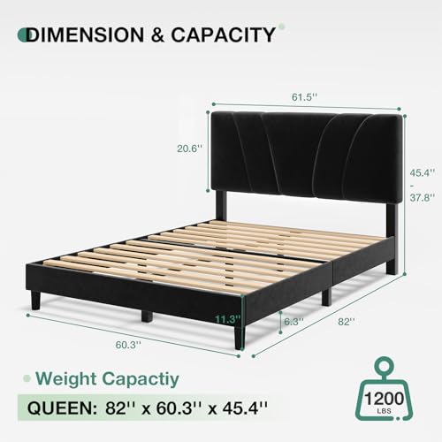 Queen Bed Frame, Queen Size Bed Frame with Wooden Slats Support, view 3