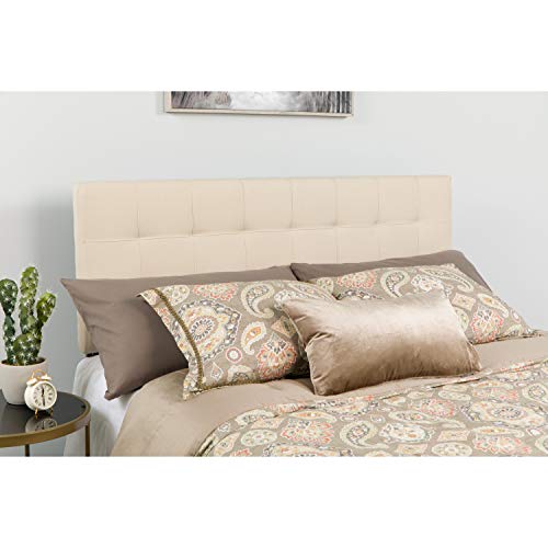 Quilted Tufted Upholstered Twin Size Headboard in Beige Fabric, view 2