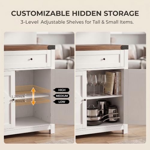 Kitchen Storage Coffee Bar Accent Cabinet, White&Brown, 1PCS, view 5