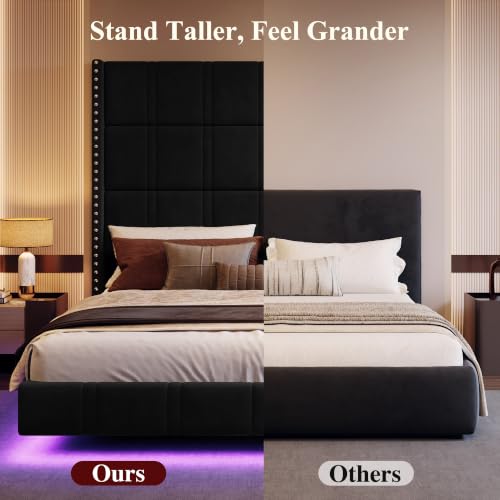Queen Floating Bed Frame with 72.44" Extra-Tall Headboard, Black, view 7