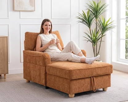 63" Oversized Chaise Lounge Chair Indoor, Orange, view 2