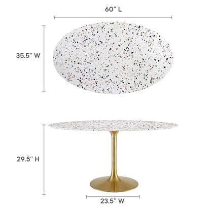 Lippa 60Inch Oval Dining Table Elegant Terrazzo Gold White Finish Modern Kitchen Room Entertaining Home Furniture Quality Stylish Durable Refined Versatile Contemporary