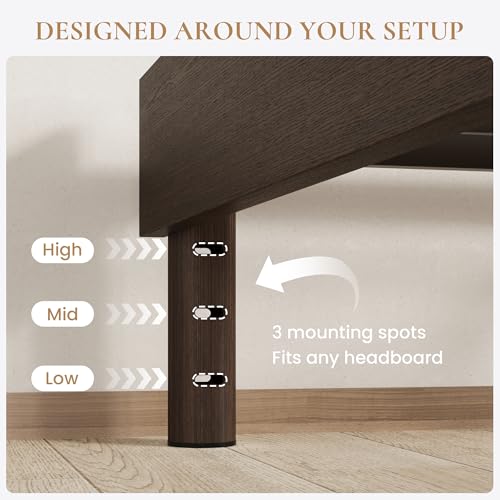 King Size Wood Platform Bed, 7.9" Under-Bed Storage, Walnut, view 6