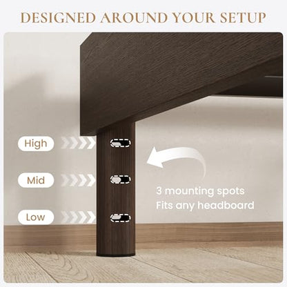 King Size Wood Platform Bed, 7.9" Under-Bed Storage, Walnut, view 6