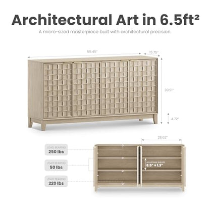 Fluted Sideboard Cabinet with Storage – Solid Wood Buffet for Dining Room, view 3