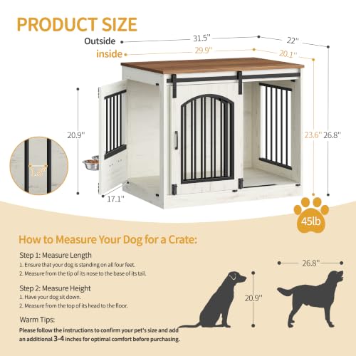 31.5 in Dog Crate Furniture Indoor Dog Kennel with 2 Feeding Bowls, view 3