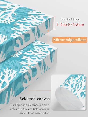 NuYeBiofx Summer Ocean Life White Coral Canvas Wall Art Prints,40"x28" Framed Picture Artwork Marine Theme on Light Blue Printed Canvas Oil Painting for Living Room Bedroom Office,Ready to Hang