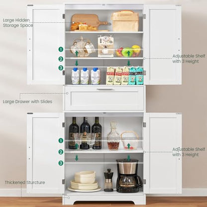67" Tall Storage Cabinet, Rattan Cabinet with 2 Adjustable Shelves & Large Drawer, Pantry Cabinets for Kitchen, Living Room, Home Office, Natural | Adjustable Shelf