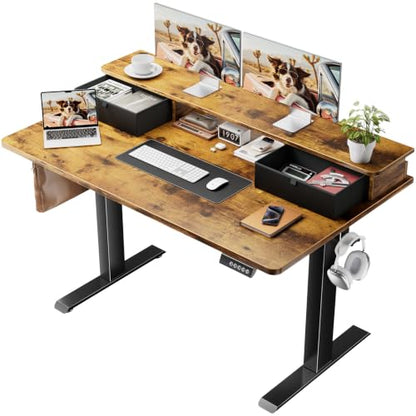 47x28 in Electric Standing Desk with Drawers, Adjustable Table, Brown, view 2