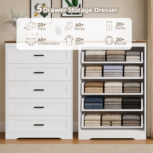 Farmhouse Dresser for Bedroom Wooden Chest of Drawers with Charging, view 6