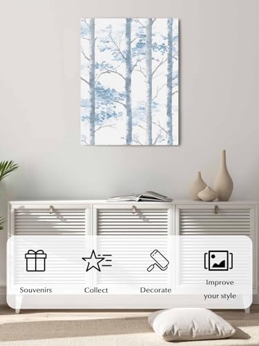 NuYeBiofx Watercolor Blue Gray Tree Branch Canvas Wall Art Prints,40"x28" Framed Picture Artwork Retro Forest Leaves Foliage Printed Canvas Oil Painting for Living Room Bedroom Office,Ready to Hang
