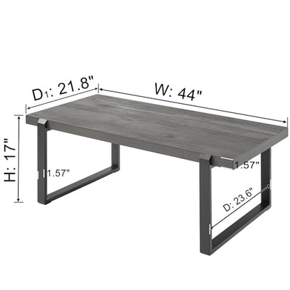 Modern Coffee Table, Rustic Wood and Metal Center Table, Rectangle Cocktail Tea Table for Living Room, Grey, 44 Inch