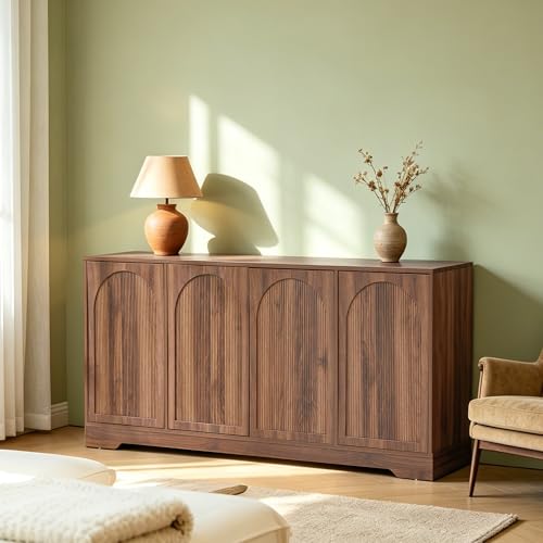 Walnut 62.2" TV Stand for TVs up to 70 Inches with Fluted & Arched Doors, view 7