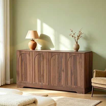 Walnut 62.2" TV Stand for TVs up to 70 Inches with Fluted & Arched Doors, view 7