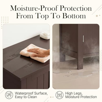 Modern Bathroom Floor Storage Cabinet with Adjustable Shelf and Double Door Rust Proof, Living Room Modern Home Furniture Storage Organizer Cabinet, Brown