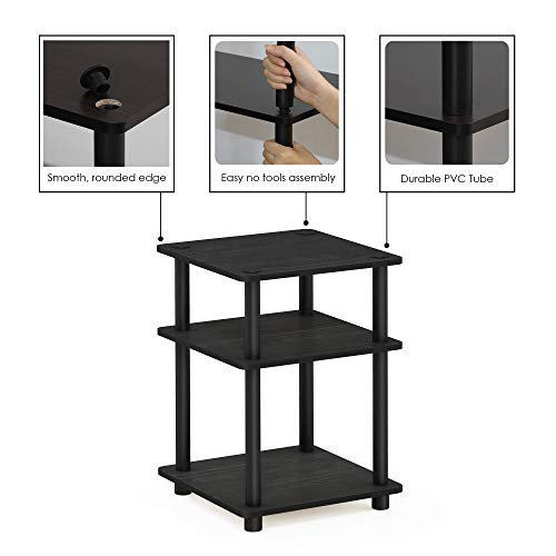 TURN-N-TUBE Side Table, 3-Tier Square Modern End Table, Open Shelves Nightstand, Night Stand, Bedside Table, Easy Assembly, for Living Room, Bedroom, Blackwood | Easy Assembly