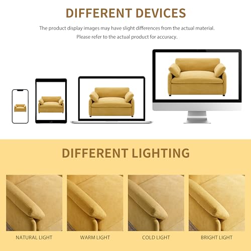 JIVOIT 50 * 43" Oversized Single Sofa Chair, Modern Chenille Upholstered Armchair, Wide and Deep Seat Accent Chair with Two Throw Pillows, Color Blocking Couch Lounge for Living Room (Yellow/5)