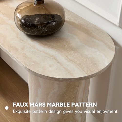 55" MDF Console Table for Entryway, Narrow Entryway Table with Faux Mars Marble Pattern, Couch Table Behind Sofa with Curved Legs for Living Room Hallway Foyer