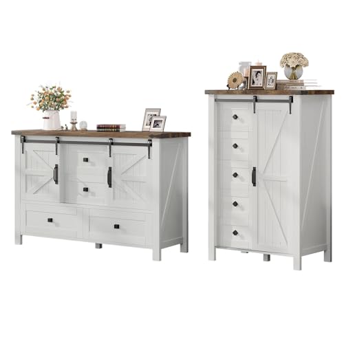 2PCS Farmhouse Dresser Set with Sliding Barn Doors, view 2