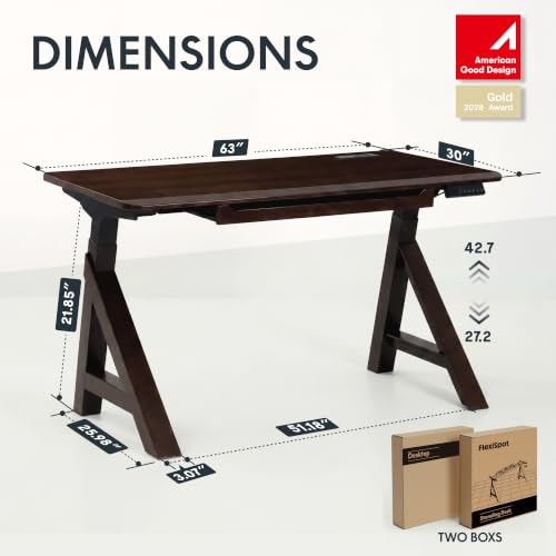 FLEXISPOT 63 x 30 Inch WoodiX Solid Wood Executive Standing Desk, Walnut, view 3
