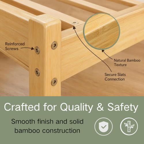 18 Inch Solid Bamboo Wood Full Bed Frame with Headboard, view 4