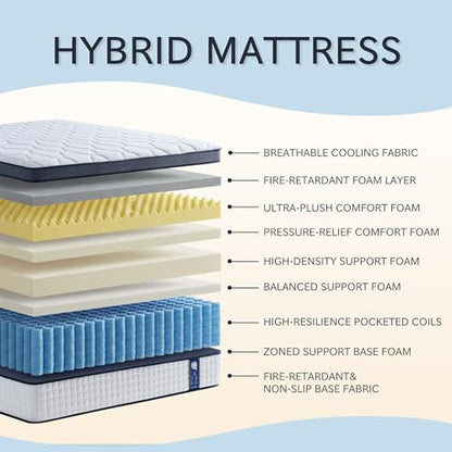 Queen Mattress, 14 Inch Ultra Comfort Hybrid Mattresses Queen Size, view 3