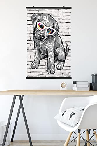 PD Moreno - Dog Glasses Wall Poster, 22.375" x 34", Premium Poster & Clip Bundle