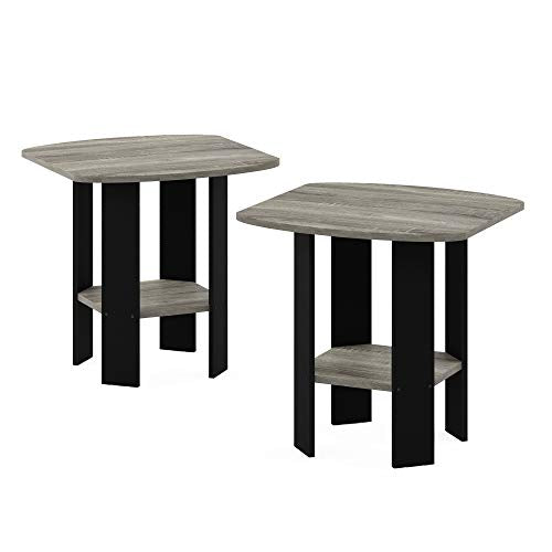 Furinno Turn-N-Tube No Tools 3D 3-Tier Entertainment TV Stand up to 50 inch TV, Round Tubes, French Oak Grey/Black & Simple Design End Table, 2-Pack, French Oak Grey/Black