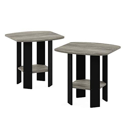 Furinno Turn-N-Tube No Tools 3D 3-Tier Entertainment TV Stand up to 50 inch TV, Round Tubes, French Oak Grey/Black & Simple Design End Table, 2-Pack, French Oak Grey/Black