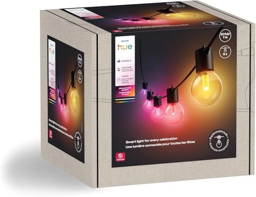 Philips Hue Festavia Globe Outdoor String Lights, White & Color Ambiance, 22ft,8 Bulbs, Dimmable, Control with Hue App or Voice, Bridge Required