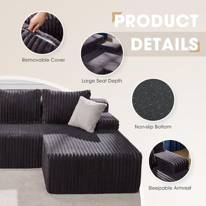 Boneless Couch L-Shape Cloud Couch Sofa for Living Room Furniture | 98" Right Facing Chaise Darkgrey,Memory Foam,Removable Cover,No Assemble,Chaise Lounge Indoor,Furniture for Apartment