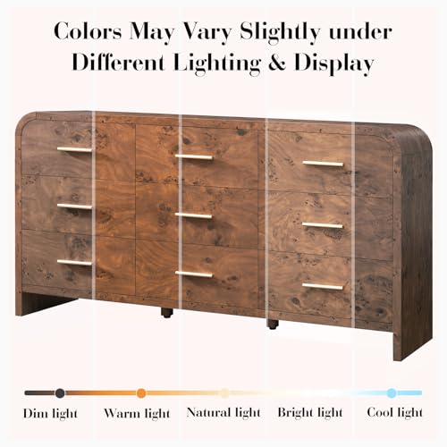 Curved Drawer Dresser for Bedroom with 9 Drawers, 63'' Wide Chest of Drawer, view 4