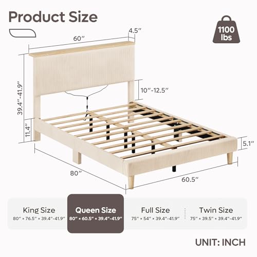 Queen Beige Upholstered Bed Frame with Storage, view 3