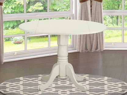 DLT-WHI-TP Dublin Modern Kitchen Table - a Round Dining Table Top with Dropleaf & Pedestal Base, 42x42 Inch, Linen White