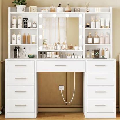 Vanity Desk with Mirror and Lights, Power Outlet, view 2