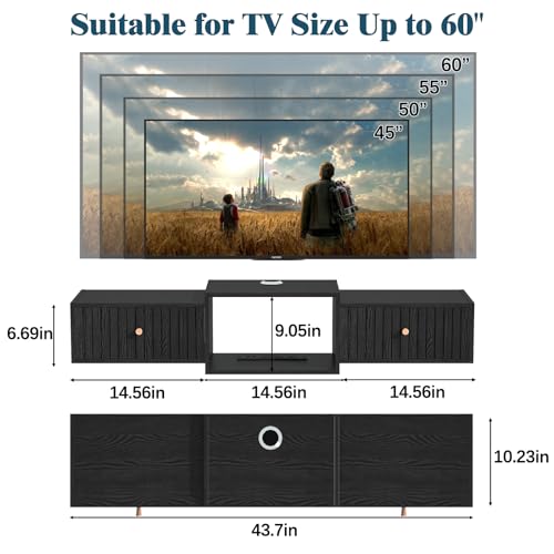43" Floating TV Stand, Wood Entertainment Center with Big Storage, view 4