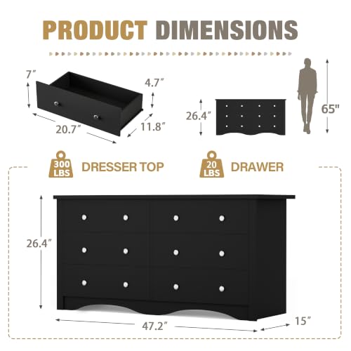 Black 6 Dresser for Bedroom, view 3